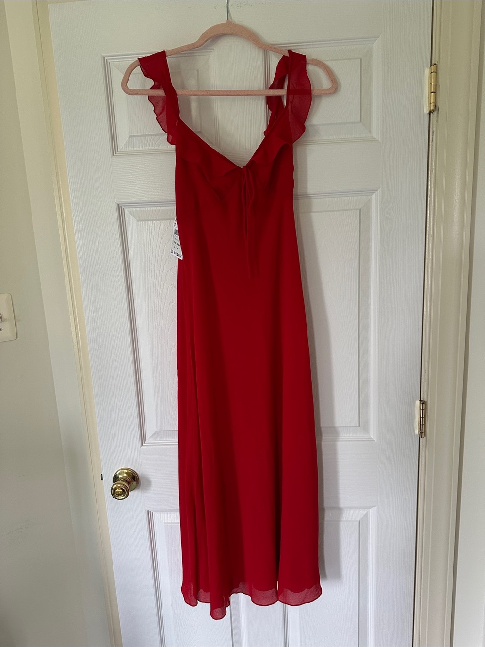 Mango Red Ruffle-Shoulder Maxi Dress